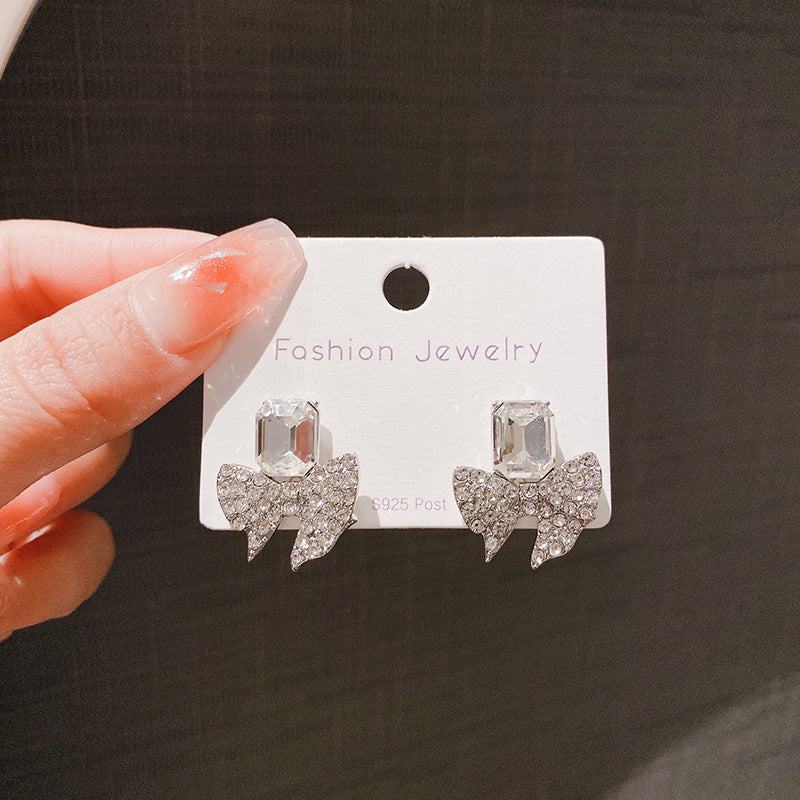 Sparkling Bow Shape Zircon Korean Earrings