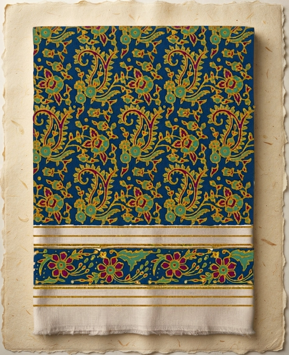 Riwaya Hand Block Printed Floral Paisley Lawn Shirt Traditional Apparel (Unstitched)