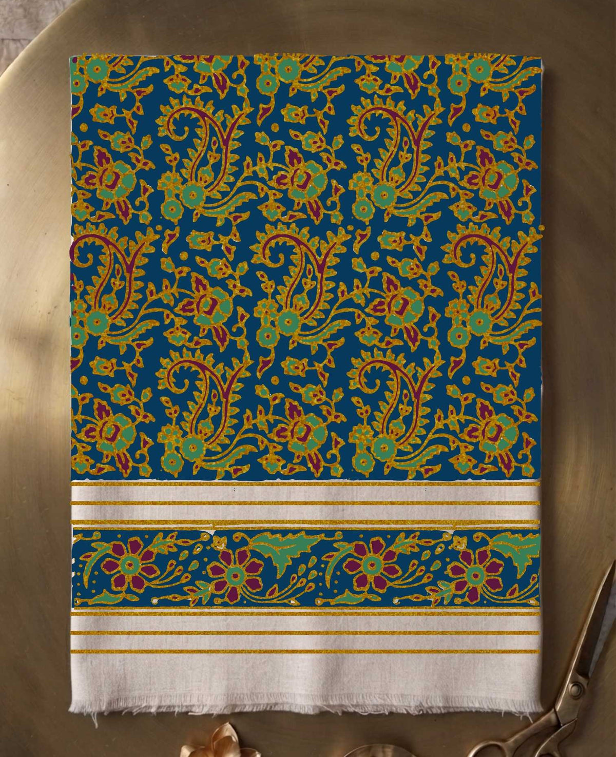 Riwaya Hand Block Printed Floral Paisley Lawn Shirt Traditional Apparel (Unstitched)