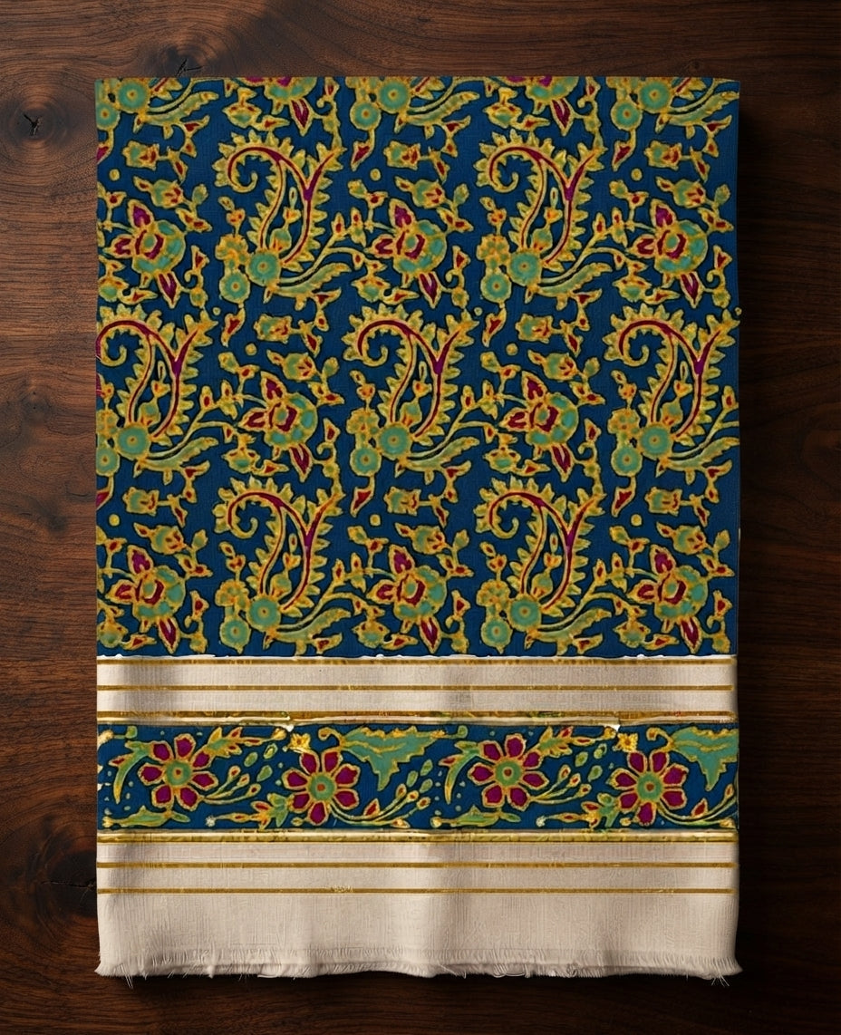 Riwaya Hand Block Printed Floral Paisley Lawn Shirt Traditional Apparel (Unstitched)