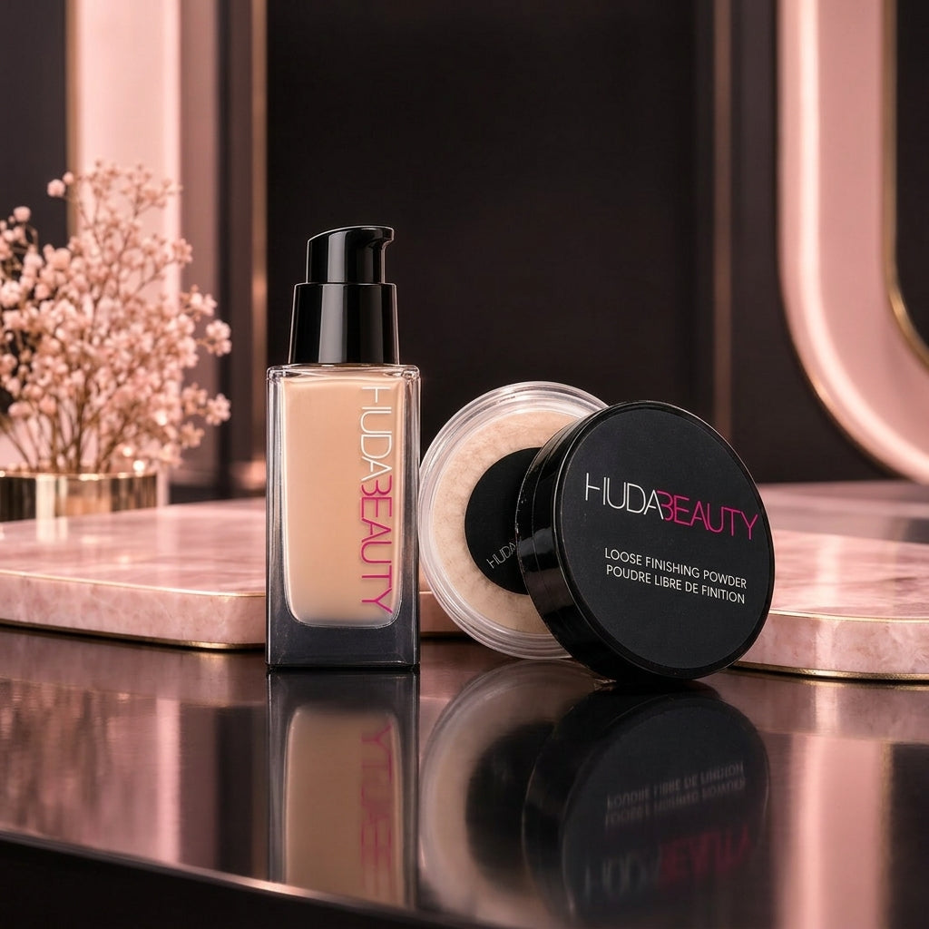 Huda Beauty 2 In 1 Makeup Deal Foundation And Loose Finishing Powder